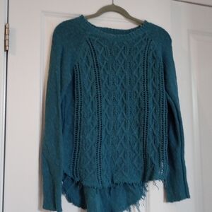 Kaisely Teal Textured Knit Sweater
